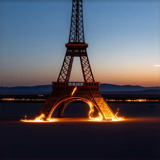 В американской пустыне на фестивале Burning Man установили сломанную Эйфелеву башню