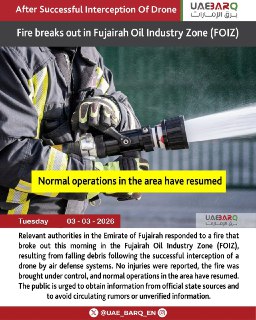 Атака беспилотника вызвала пожар в Эль-Фуджейре