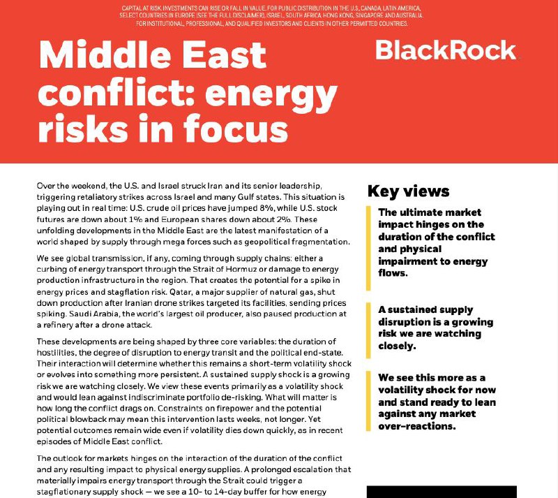 BlackRock прогнозирует сбои в поставках энергоносителей из-за конфликта в Персидском заливе