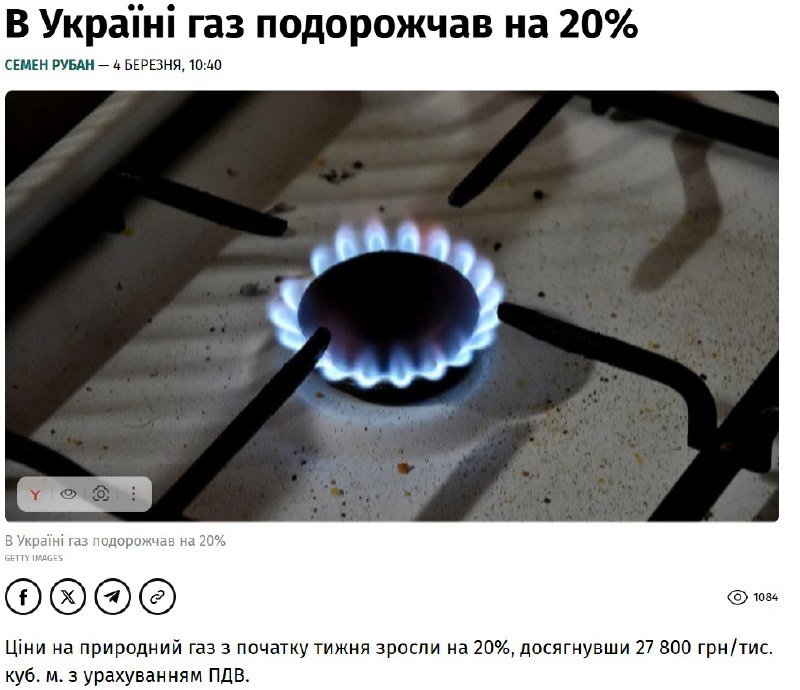 Подорожание газа на Украине