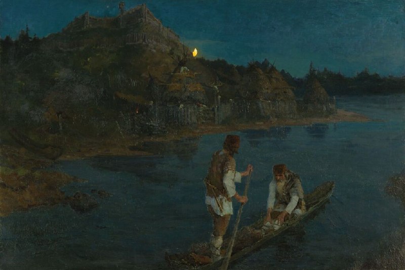 Картина Николая Рериха «Гонец. Восста род на род» в Третьяковской галерее