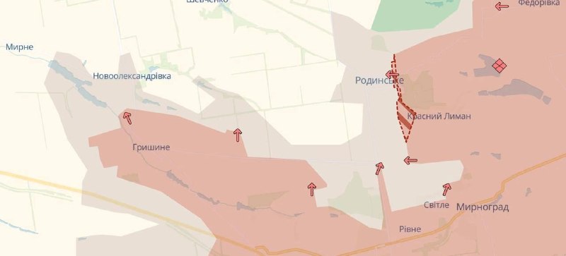 Продвижение российских войск в районе села Родинское в Донецкой области