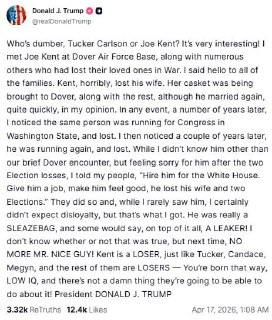 Дональд Трамп раскритиковал Джо Кента за нелояльность