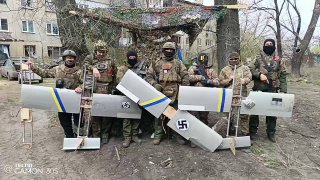 Ирония над сбитыми БПЛА с украинской символикой