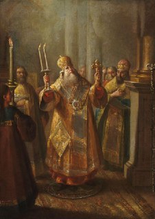 Картина Ивана Бельского «Архиерей во время служения литургии» в Третьяковской галерее