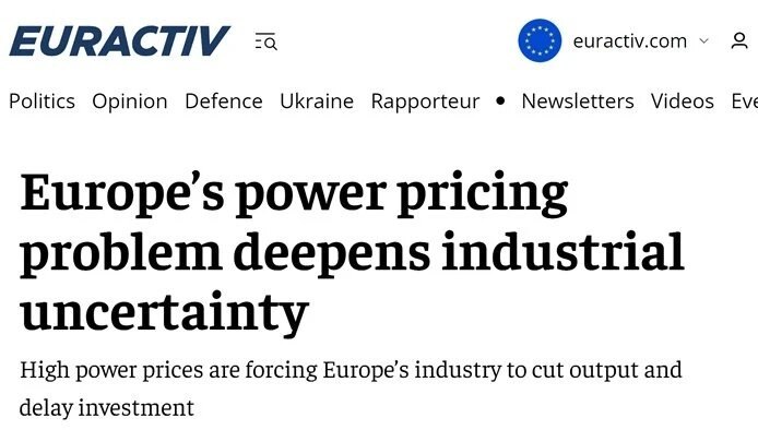 Высокие цены на электроэнергию бьют по промышленности Европы