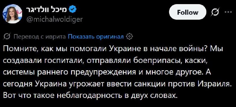 Израильский депутат обвинила Украину в неблагодарности