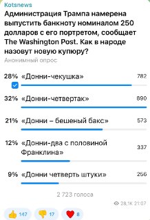 Подписчики предложили прозвище «Донни-четвертак» для Трампа