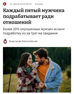 22% мужчин в России вынуждены устраиваться на вторую работу ради свиданий