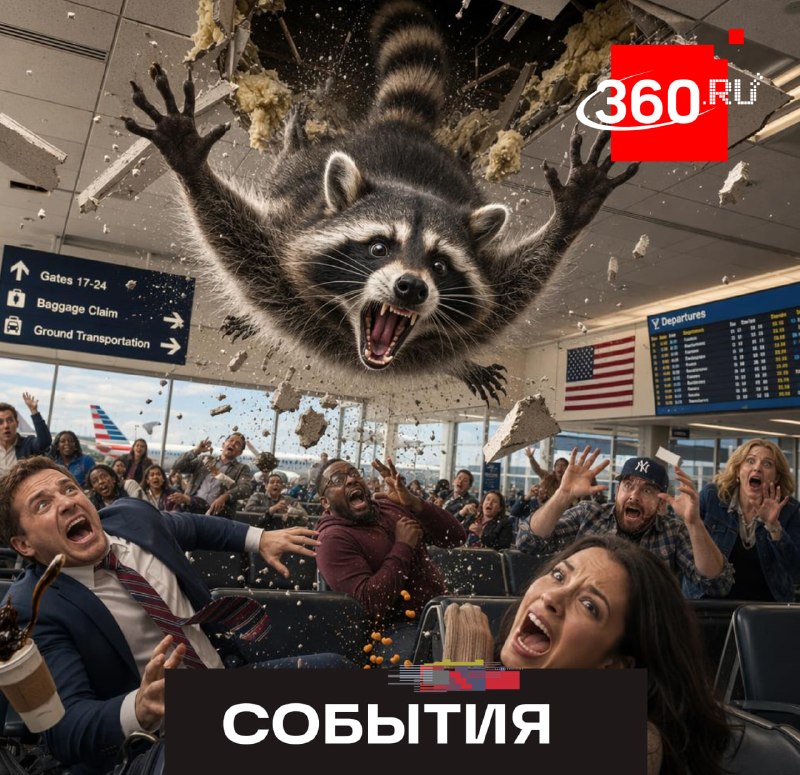 Дикий енот десантировался с потолка на головы пассажиров