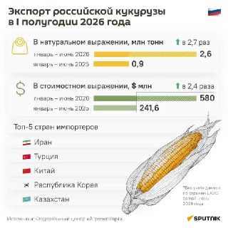 Россия резко увеличила экспорт кукурузы в первом полугодии 2026 года
