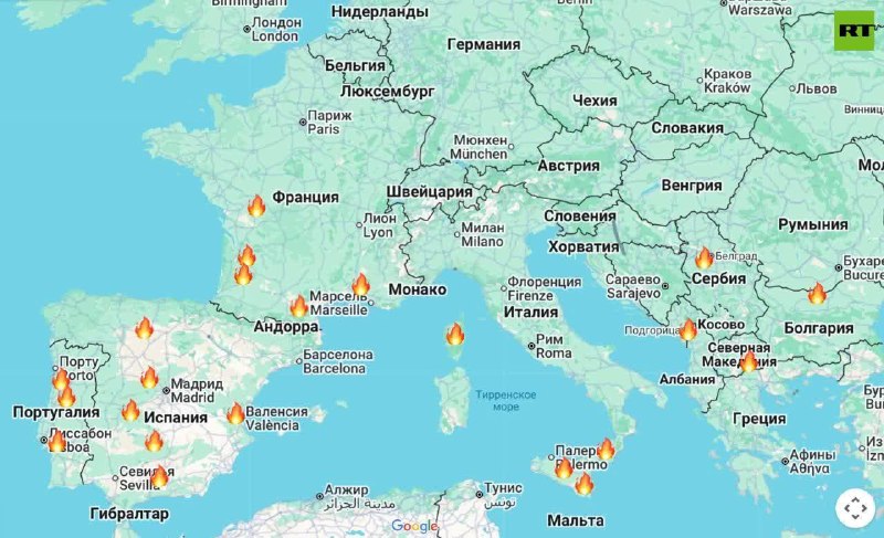 Лесные пожары и волна жары охватили курортные зоны Европы