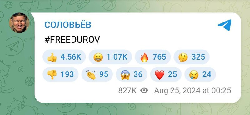 Соловьёв запустил акцию в поддержку основателя Telegram