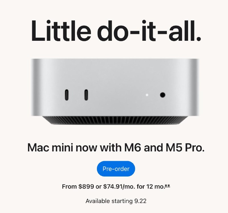 Apple обновила Mac mini: представлены версии на базе процессоров M6 и M5 Pro