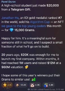 Durov says a high-school student made $20K from a Telegram Gift