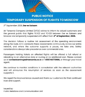 Air Tanzania приостанавливает полеты в Россию