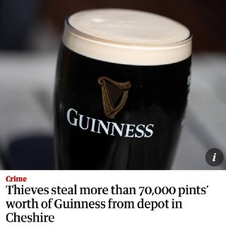 В Великобритании украли 800 бочек пива Guinness стоимостью £115 000
