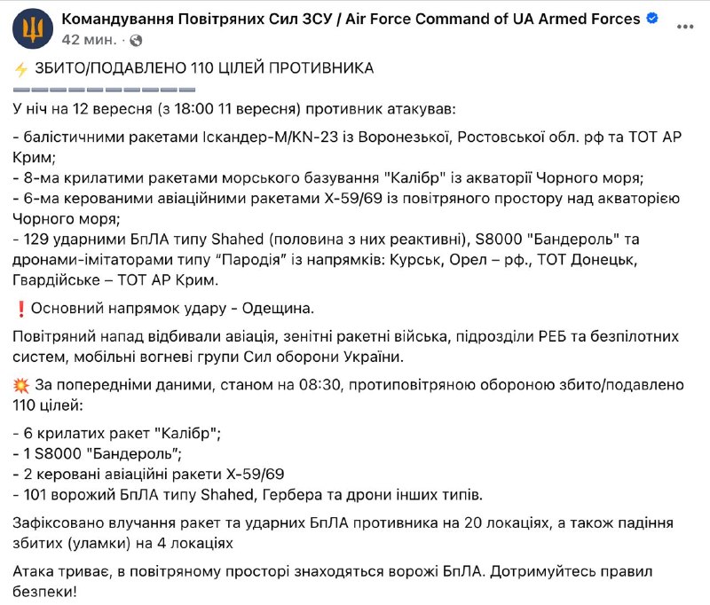 Украина не смогла сбить ни одной баллистической ракеты этой ночью