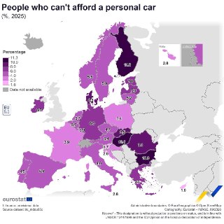 Статистика доступности личных автомобилей в странах ЕС в 2025 году