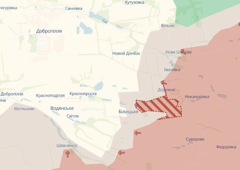 Продвижение российских войск в Донецкой области по данным DeepState