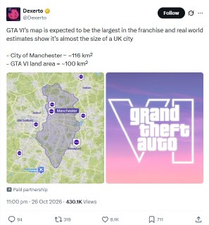 Карта в GTA VI будет иметь площадь около 100 км²