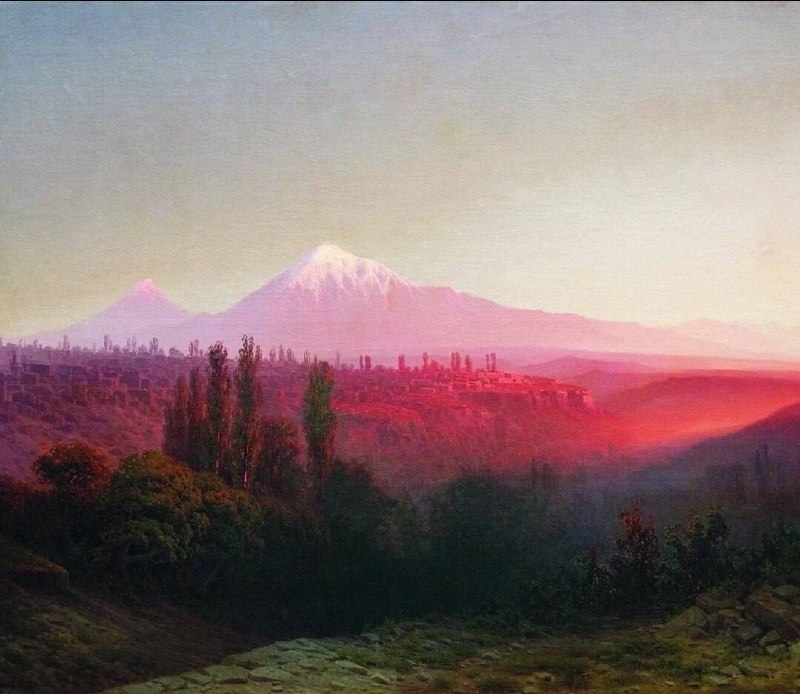 Представлен пейзаж И. Занковского "Горный пейзаж", написанный в 1900-х годах.