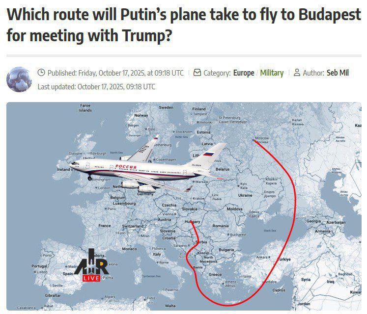 Маршрут полета Путина на саммит по Украине в Будапеште стал известен.