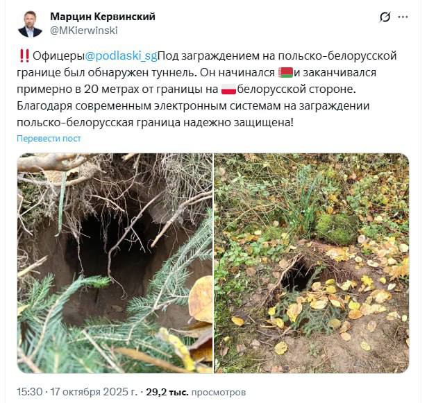 Польские пограничники обнаружили тоннель на границе с Беларусью.
