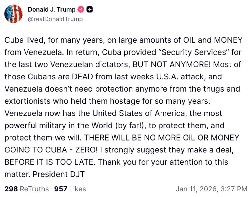 Трамп прекратил поставки нефти и денег на Кубу